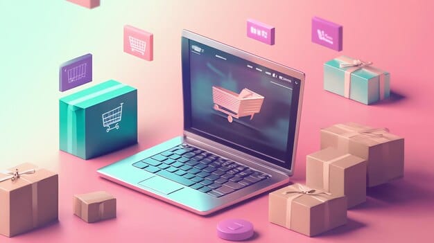 Online Shopping Experience Laptop Gifts and Cart Icon