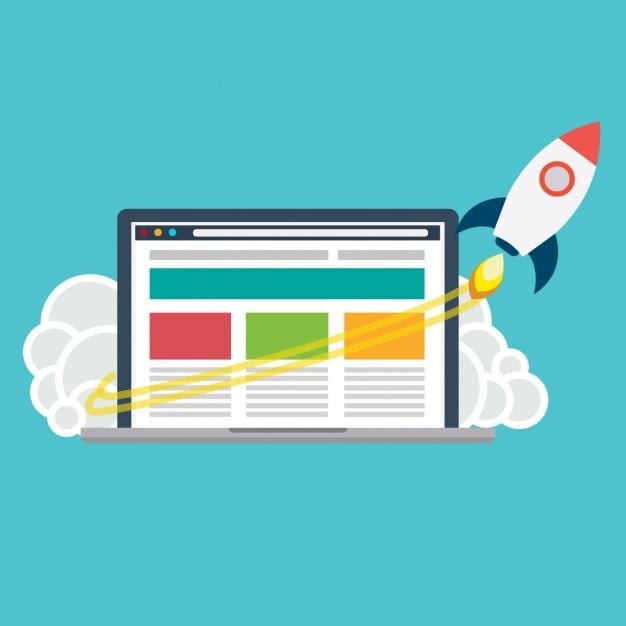 Laptop with a rocket illustration